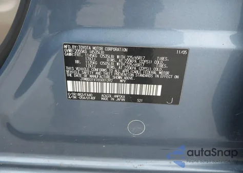 2006 Toyota Rav4 Limited z USA, uszkodzony, nr VIN JTMBD31V765001392